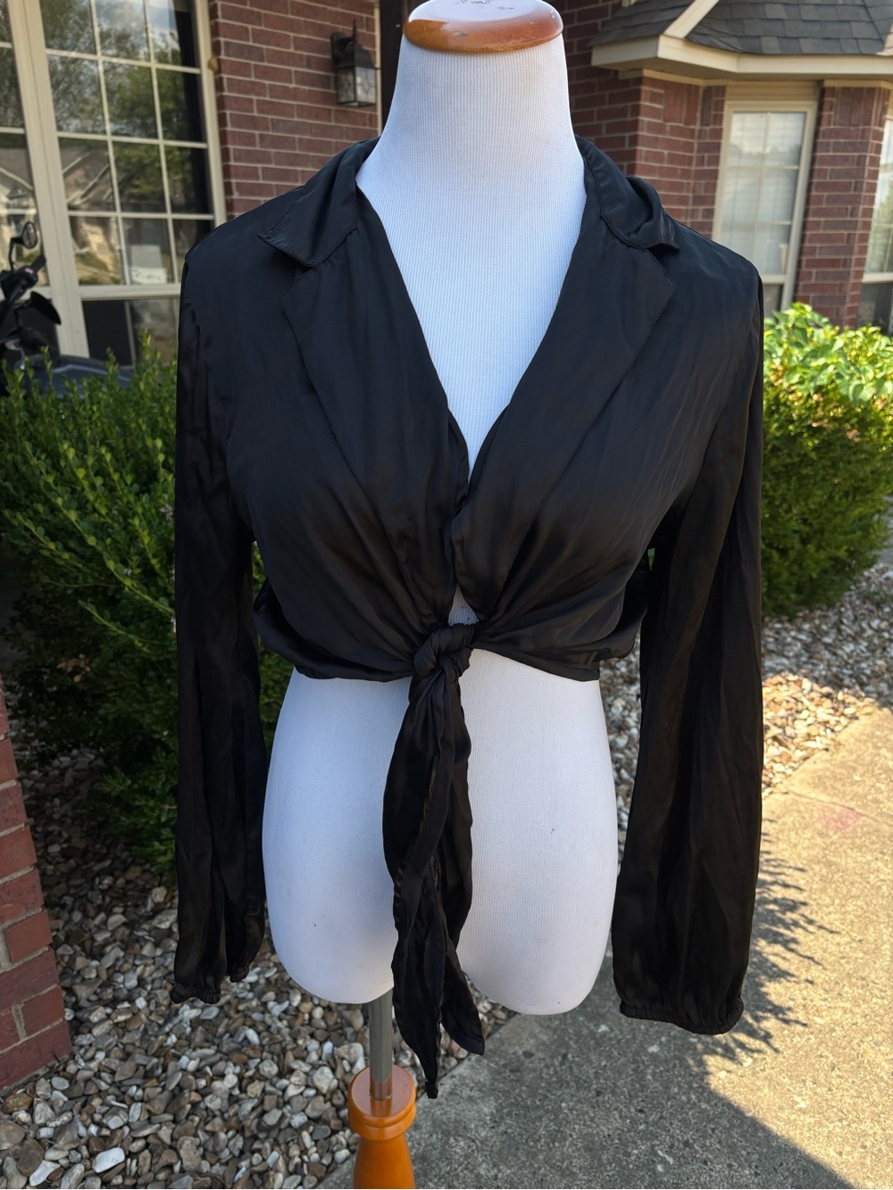 Dizzy Black Satin Tie-Front Blouse